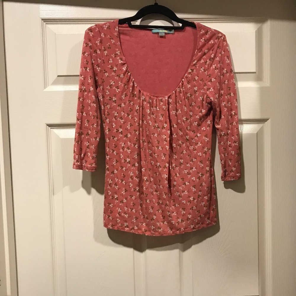 Boden Scoop Neck Cherry Blossom Floral Top